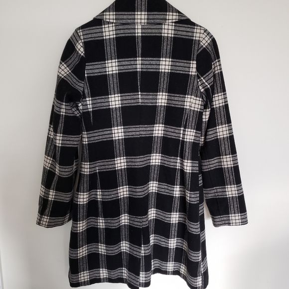 Merona Buffalo Check Black & White Plaid Wool Blend Coat Small Tartan - Picture 6 of 10